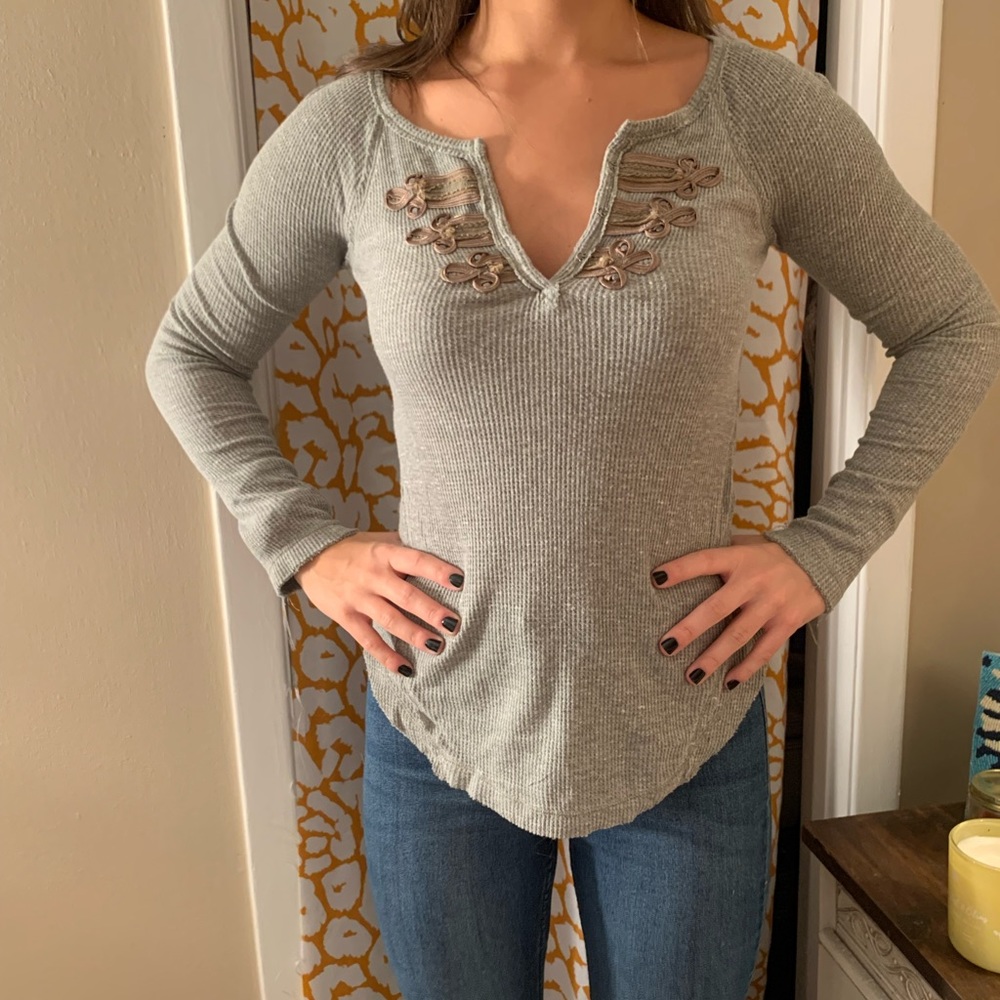 Free people light green shirt with gorgeous gold embellishments